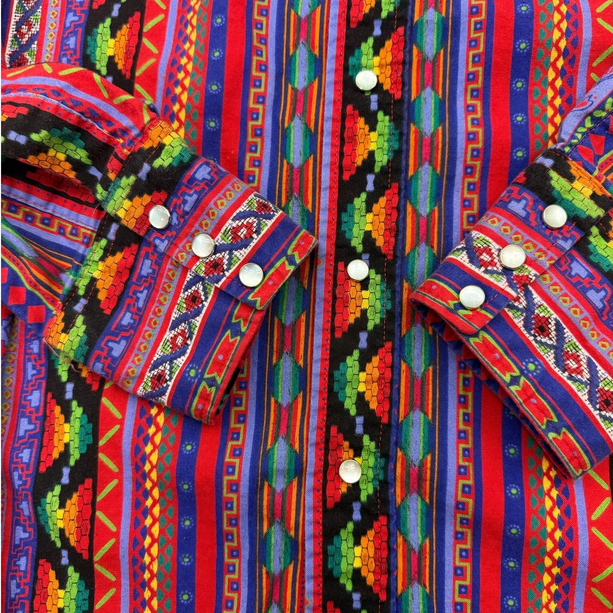 Vintage Road Runner Southwestern Button Down Shirt Men's Large Cotton