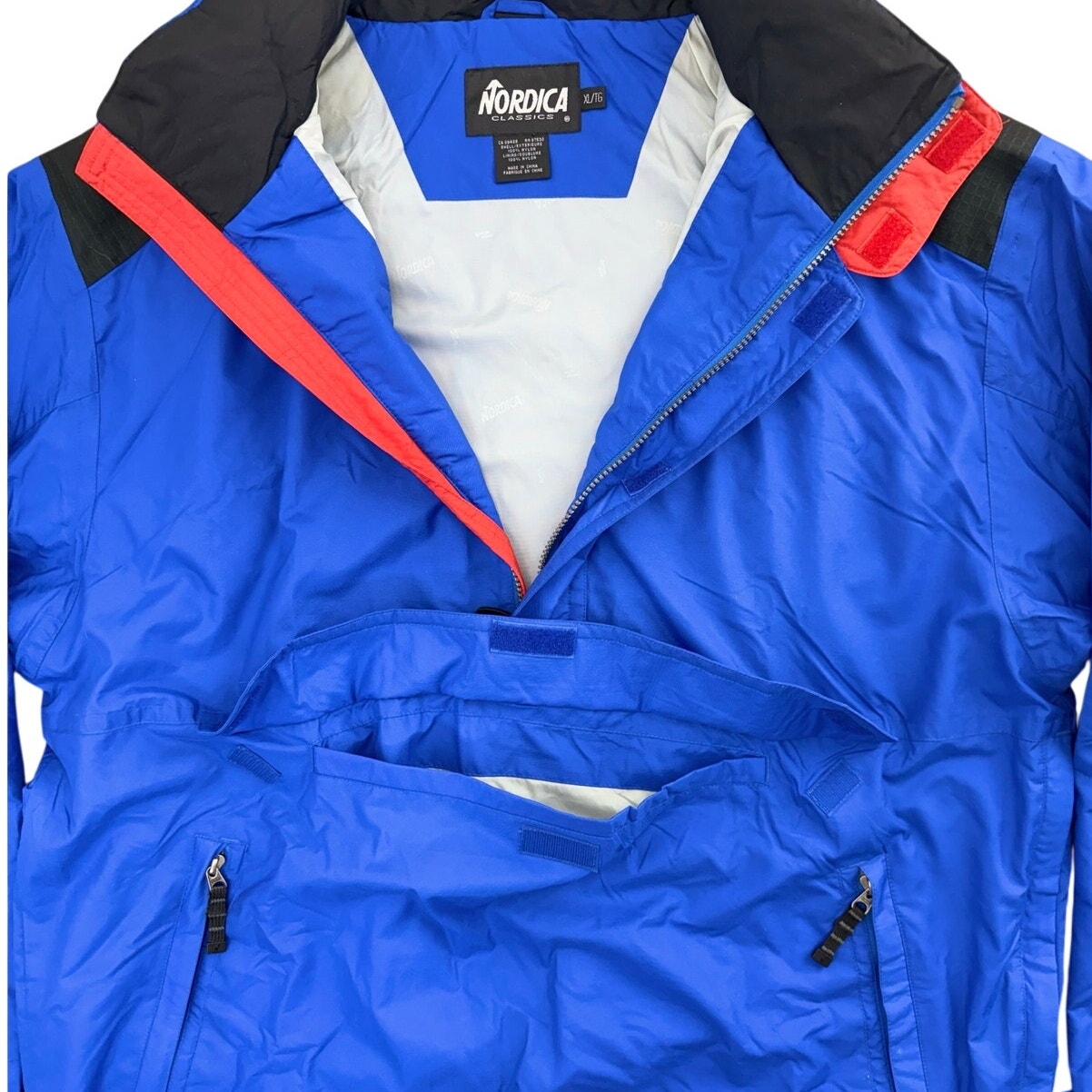 Vintage 90s Nordica Classics Blue Pullover Windbreaker Jacket Hooded Men's XL