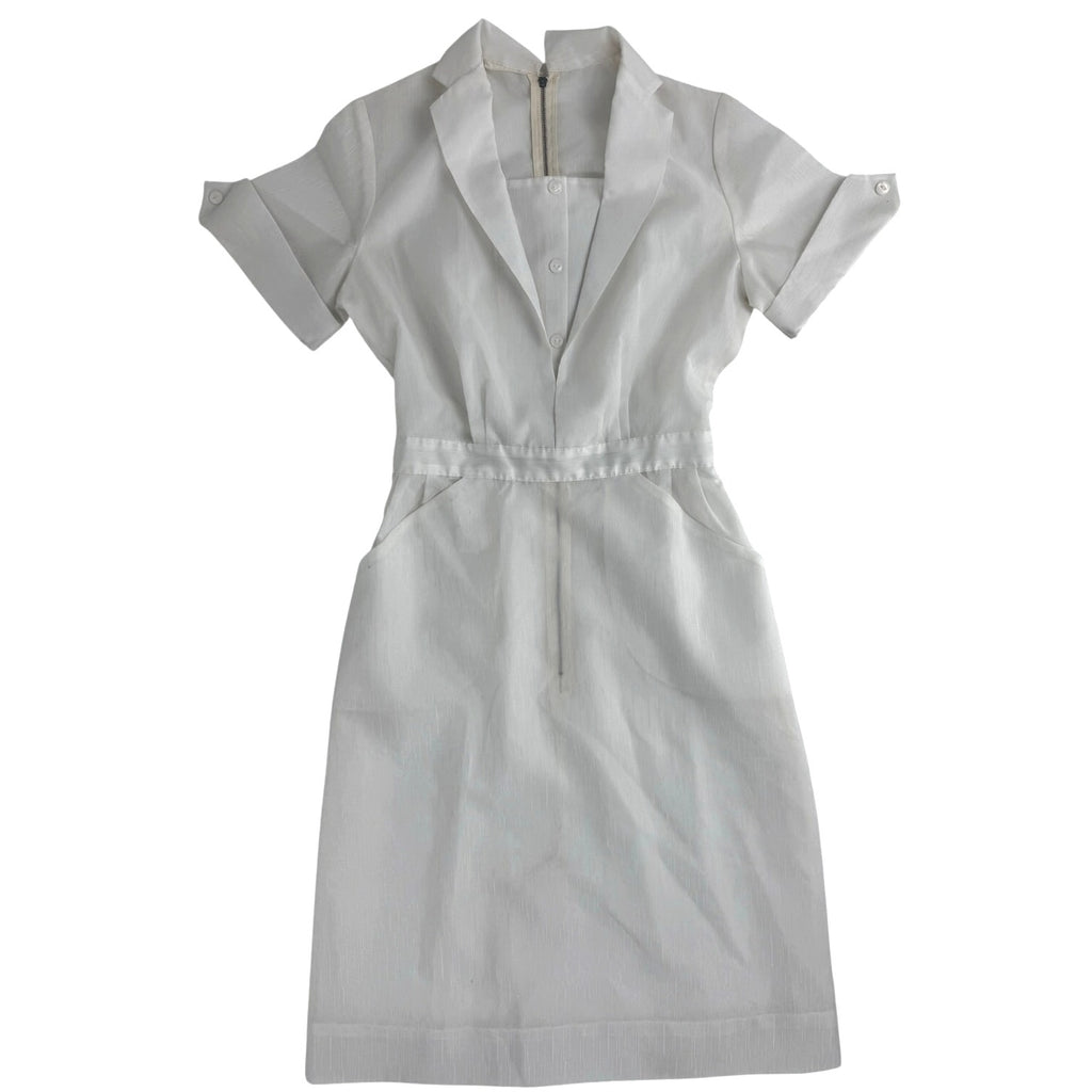 Vintage 1960s White Nurse Uniform Dress Nylon 34 Bust 26 Waist