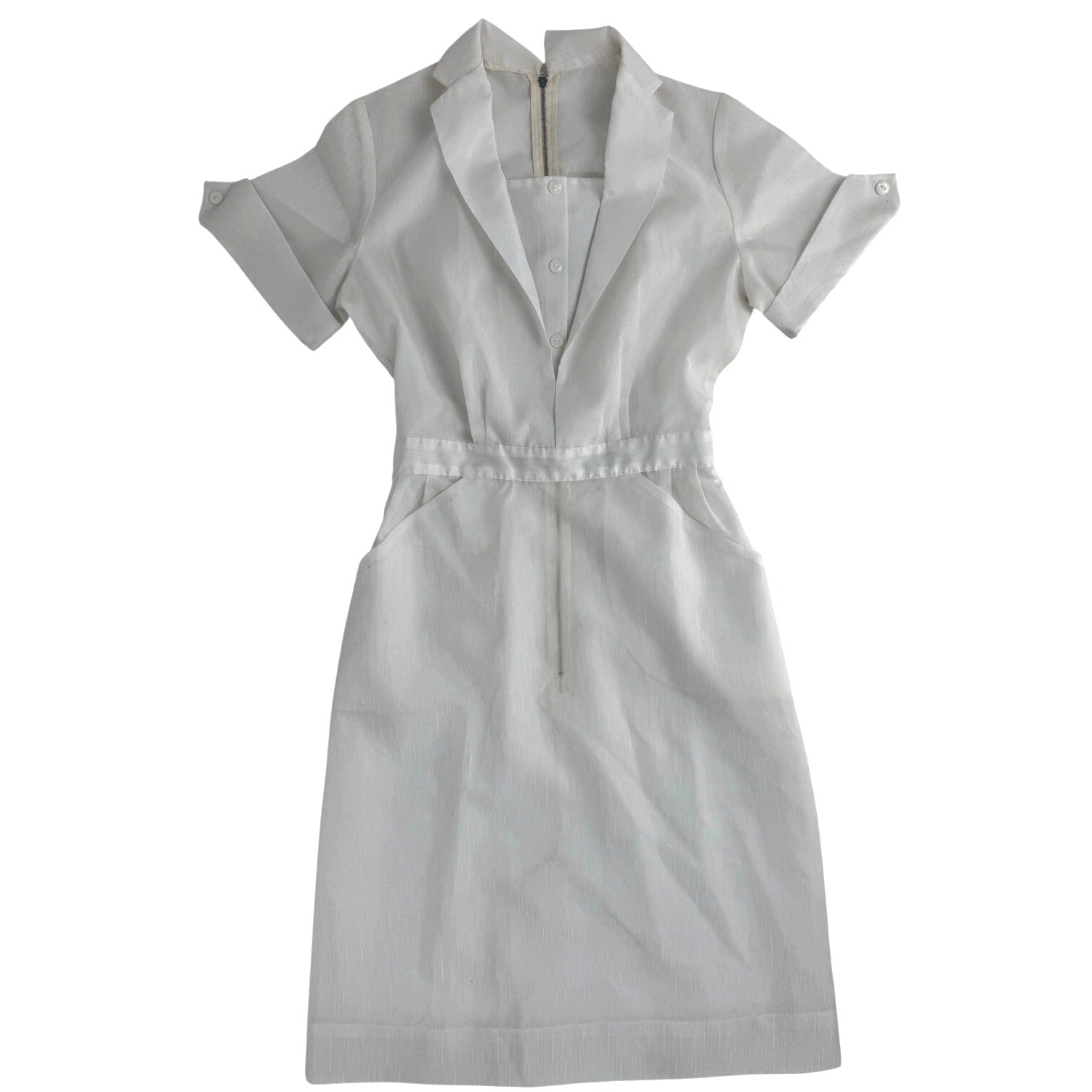 Vintage 1960s White Nurse Uniform Dress Nylon 34 Bust 26 Waist