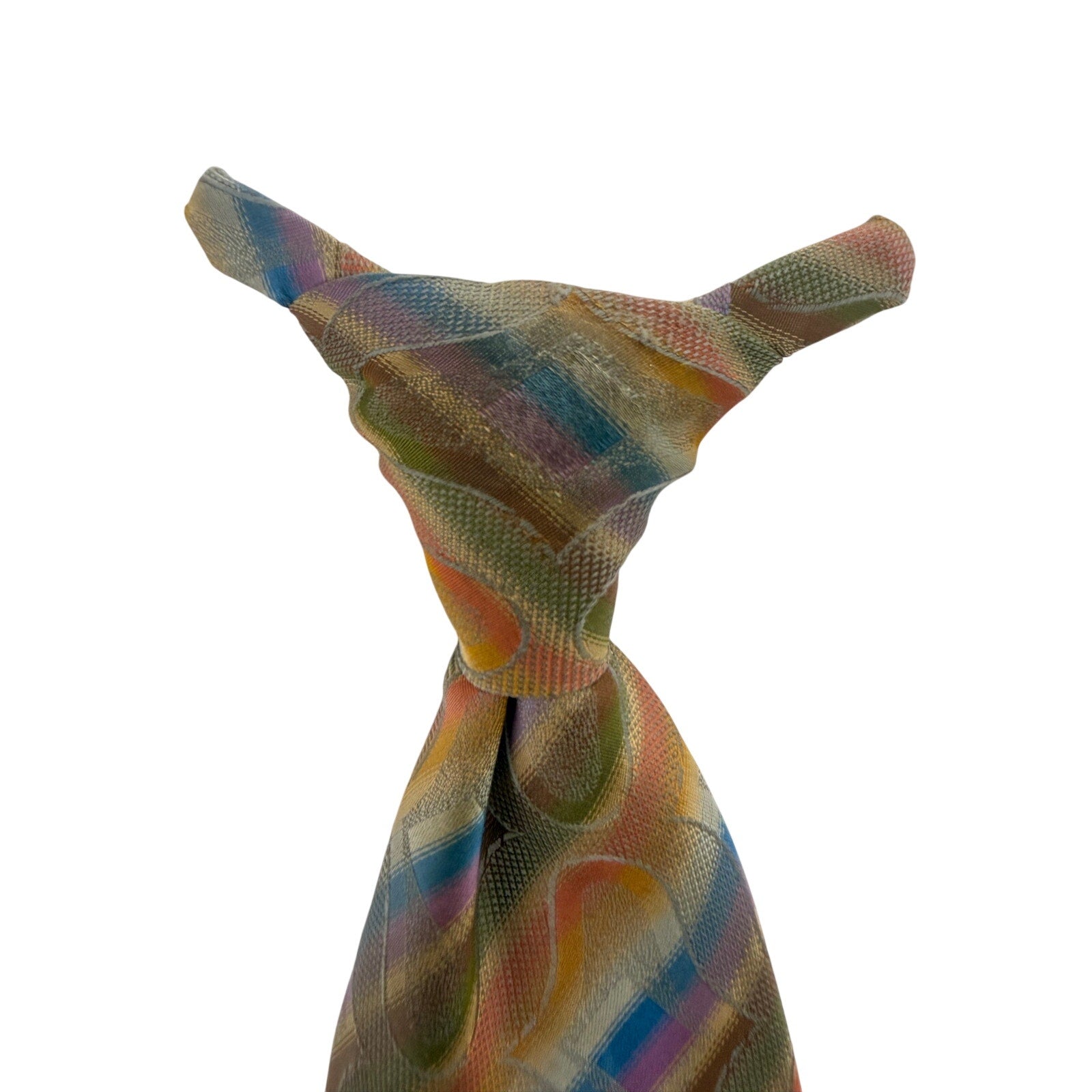 Vintage 70s Wembley Clip-On Tie Multicolor Geometric Polyester Wide Tie