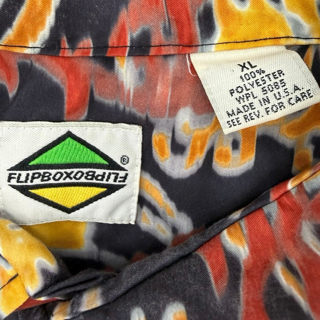 Vintage 80s Men's XLFlip Box Abstract Floral Button Down Shirt Black Polyester