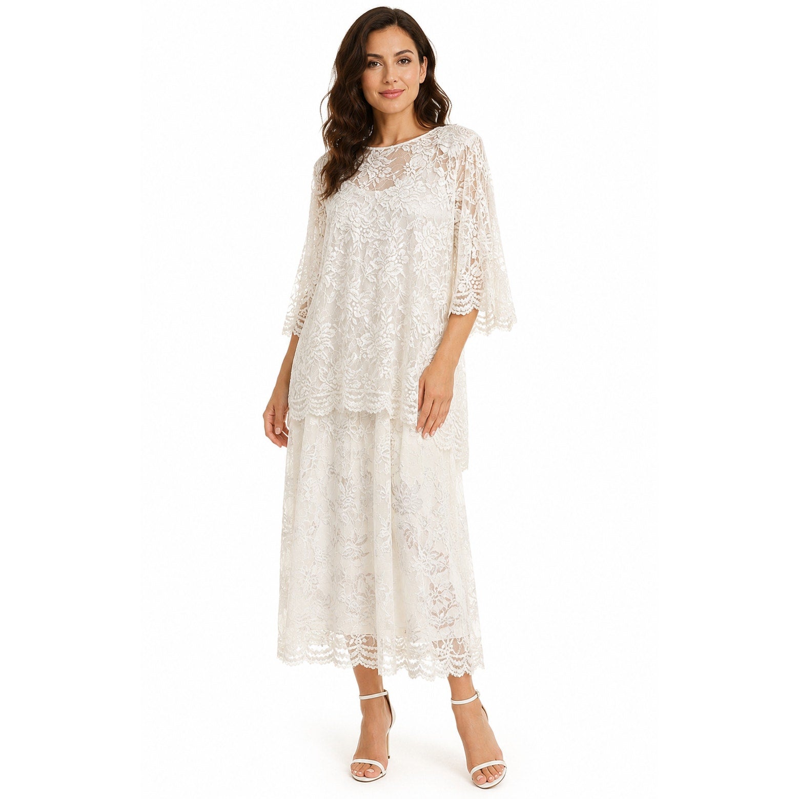 Vintage 1980s White Lace Beaded Fringe Overlay Dress Women's Small