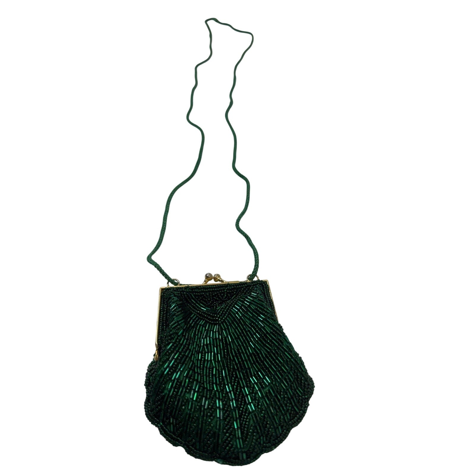 Cadaz Green Sequin Beaded Coin Purse Mini Evening Bag Crossbody Shoulder Strap