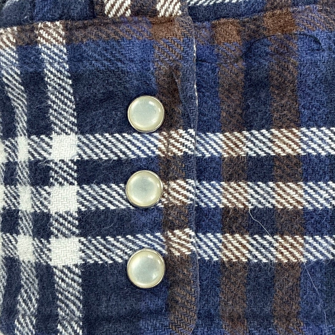 Vintage 90s Wrangler Men’s Navy Plaid Cotton Flannel Pearl Snap Western Shirt L
