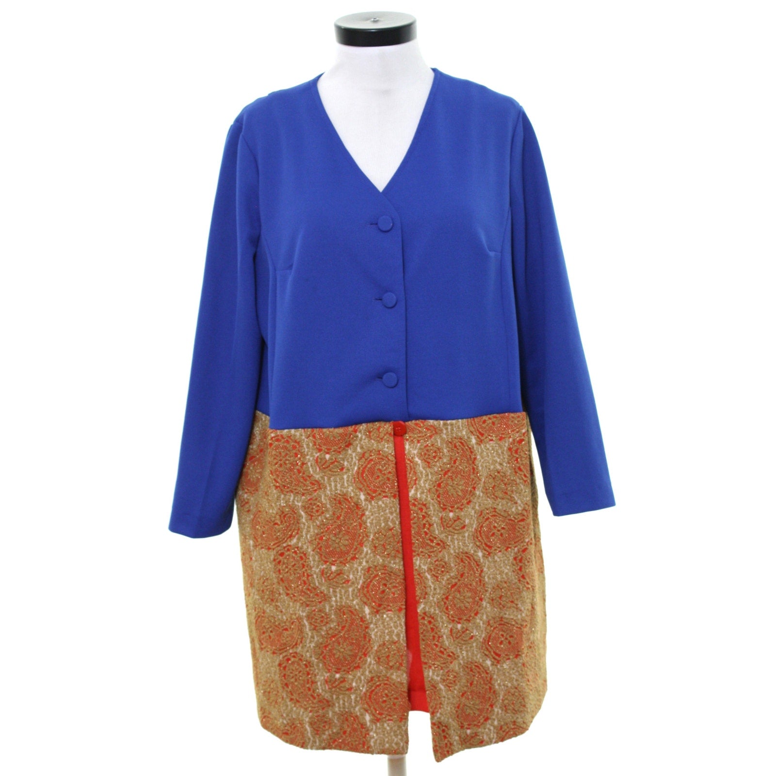 Vintage 70s Blue Paisley Mod Mini Dress Double Layer Home Sewn XL