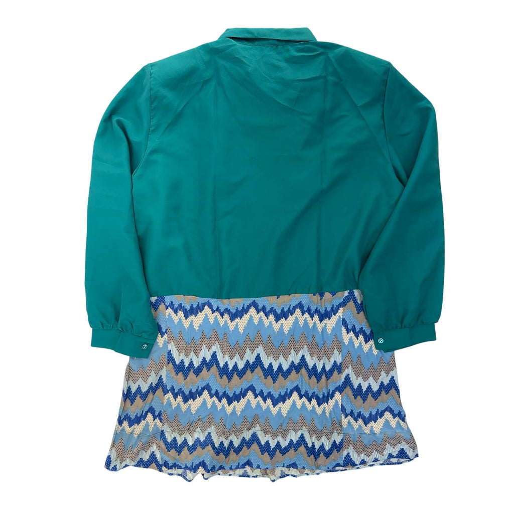 Vintage 80s Joanna Turquoise Shirt Dress Mini Long Sleeve USA Women's 22