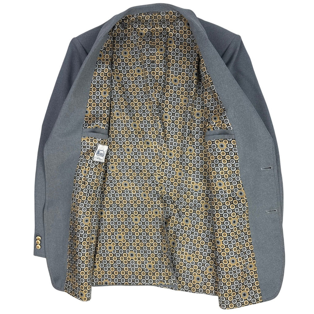 Vintage 1970s Knack Men's Gray Polyester Blazer Gold Crest Buttons 46L