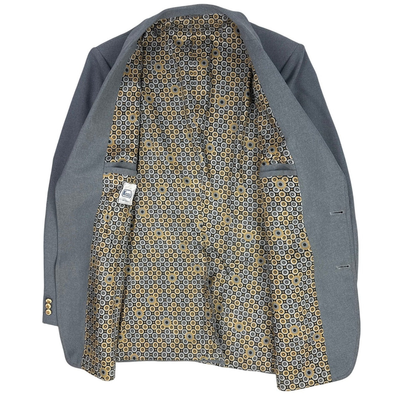 Vintage 1970s Knack Men's Gray Polyester Blazer Gold Crest Buttons 46L