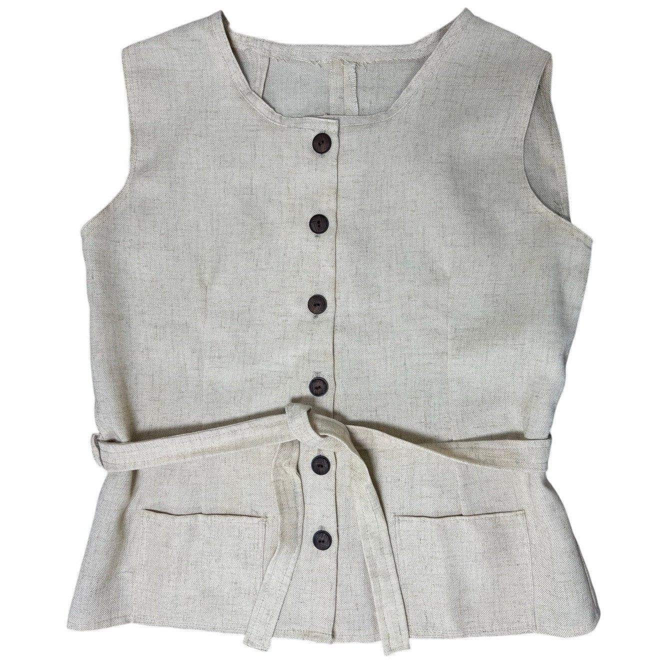 Vintage 70s Women's Small Linen Blend Vest & Wrap Skirt Set Oatmeal