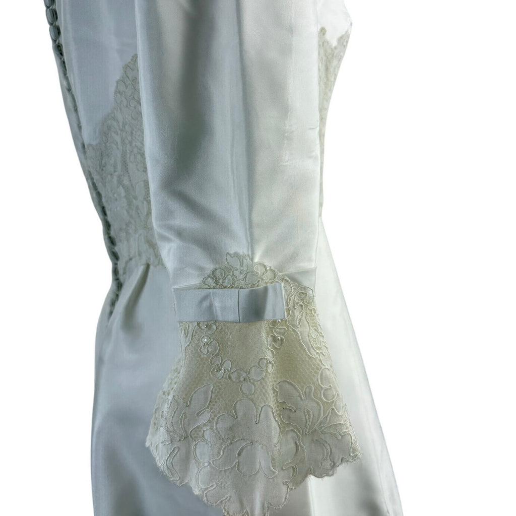 Vintage 1960s Women's XS Alfred Angelo Satin Lace Wedding Dress w Train