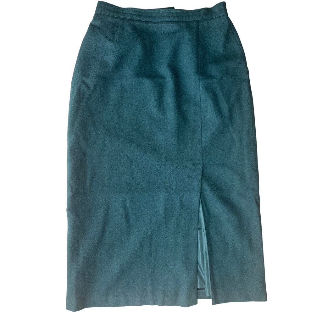 Vintage 80s Sag Harbor Wool Suit Green Skirt Set Velvet Collar Jacket 14