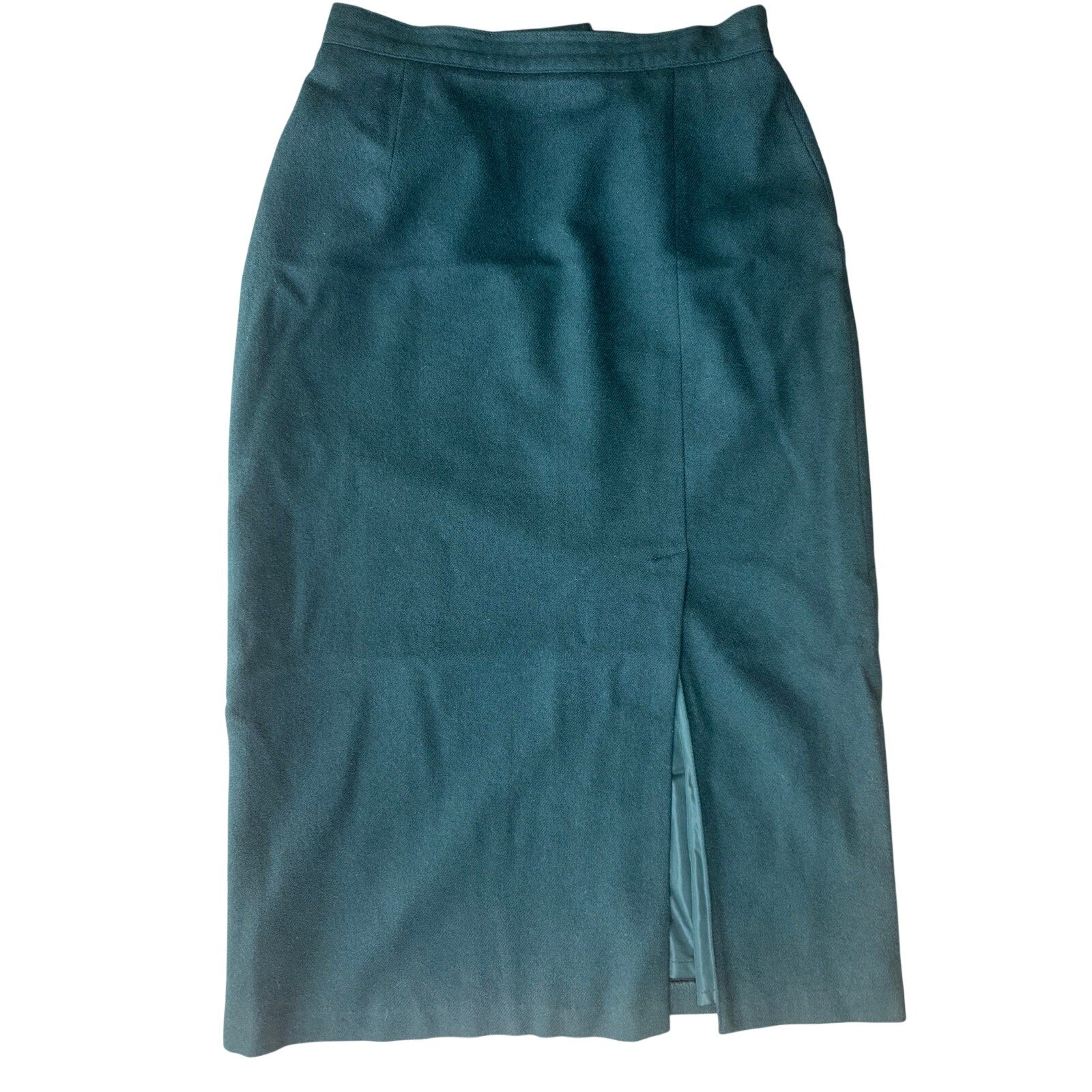 Vintage 80s Sag Harbor Wool Suit Green Skirt Set Velvet Collar Jacket 14