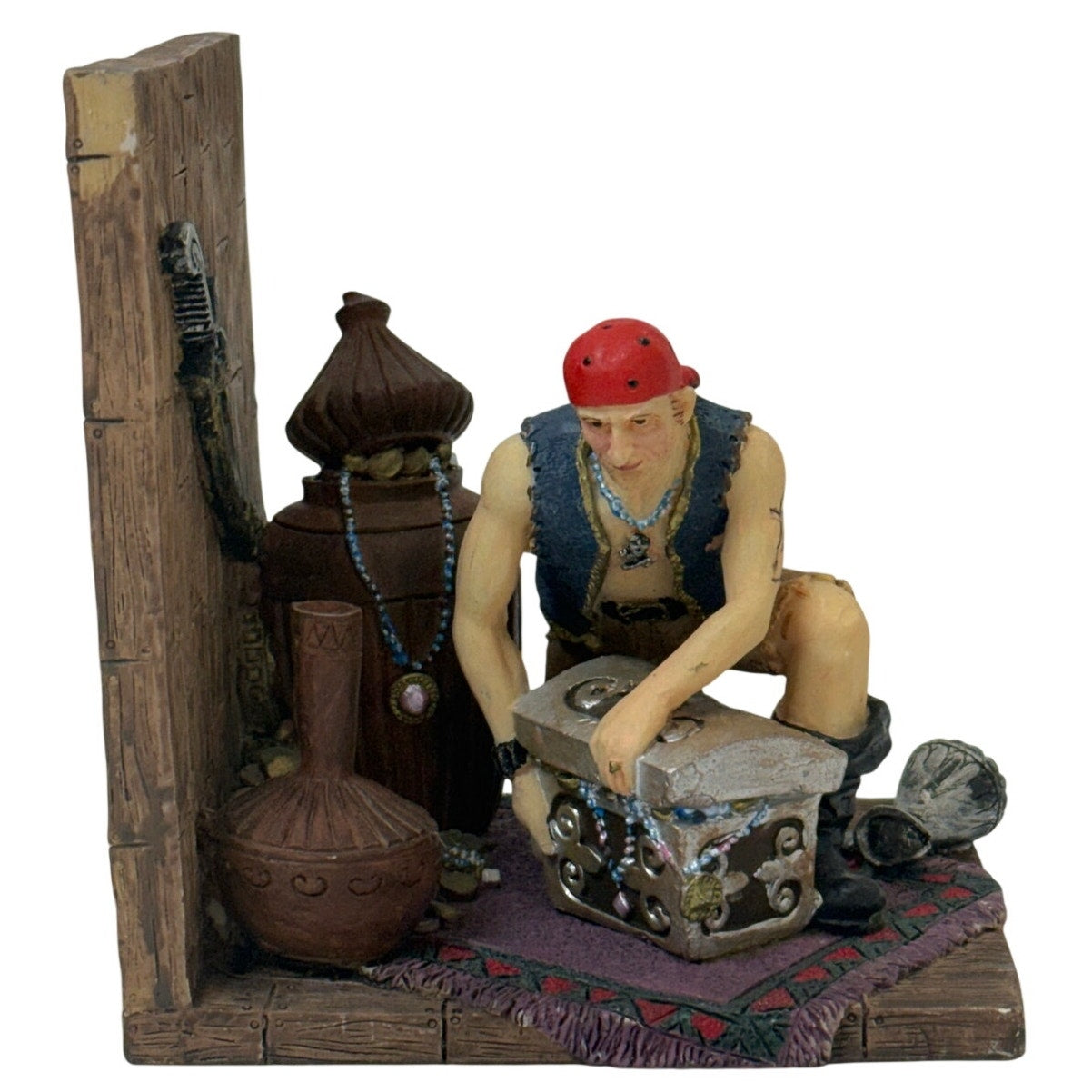 Vintage 90s Resin Pirate Bookend Treasure Chest Nautical Library Shelf Decor