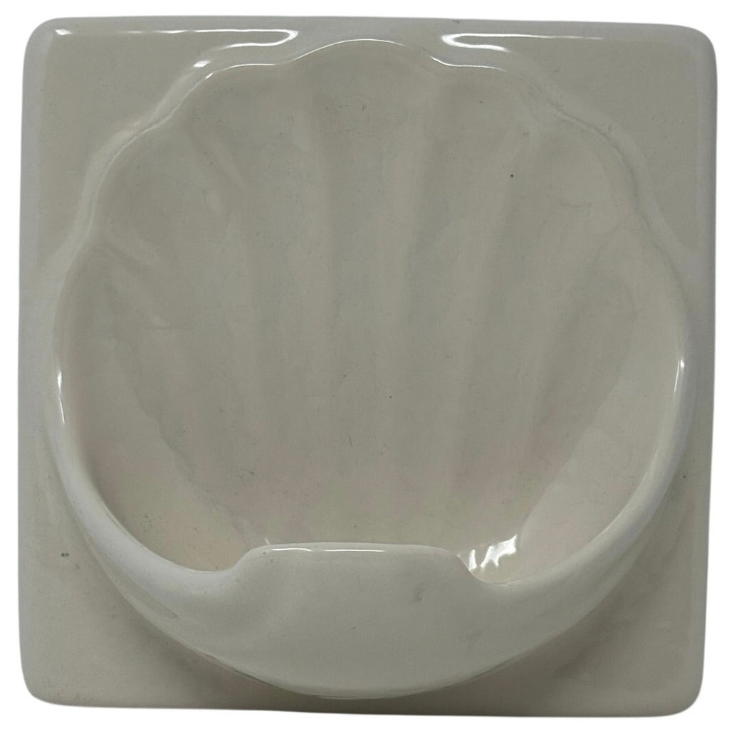 Vintage 60s Off White Shell Soap Dish Wall Mount Ceramic Drain Hole USA