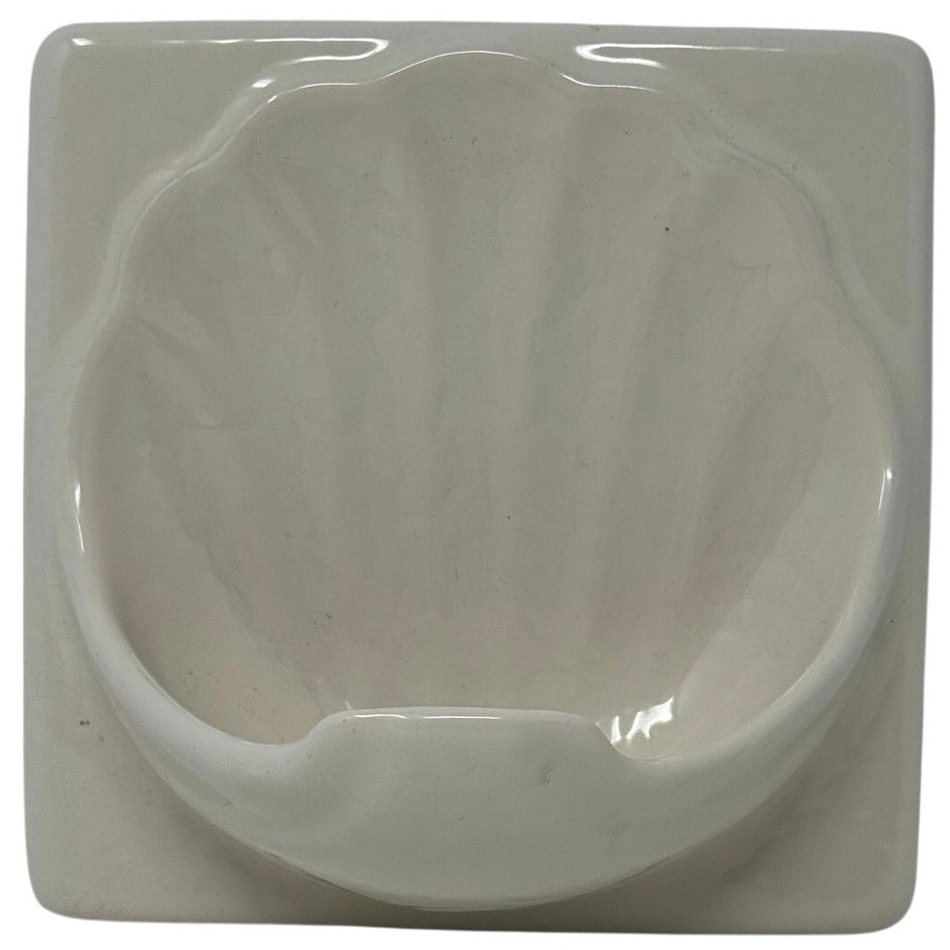 Vintage 60s Off White Shell Soap Dish Wall Mount Ceramic Drain Hole USA