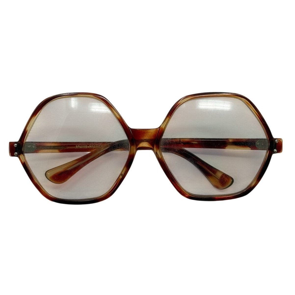 Vintage 70s Women's Frame France Octagon Eyeglass Frames Brown Tortoise France