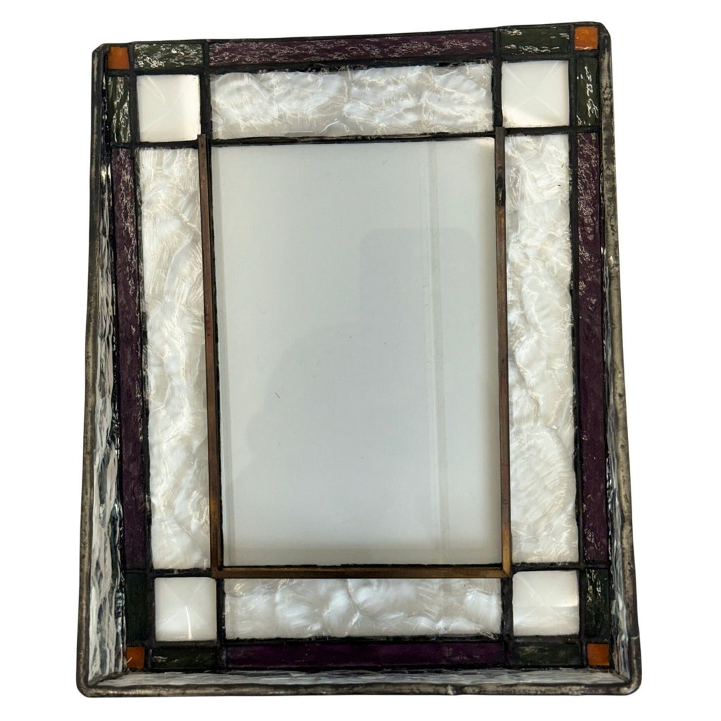 Vintage 80s Stained Glass Photo Frame 4x6 Purple Green Desk Picture Frame