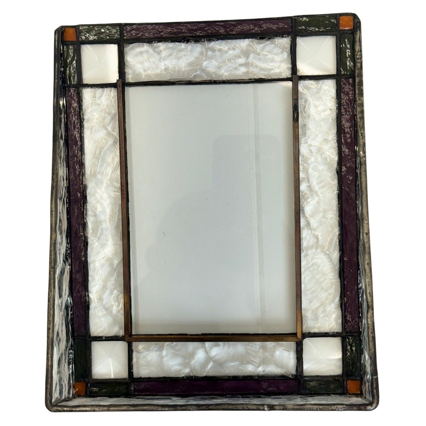 Vintage 80s Stained Glass Photo Frame 4x6 Purple Green Desk Picture Frame