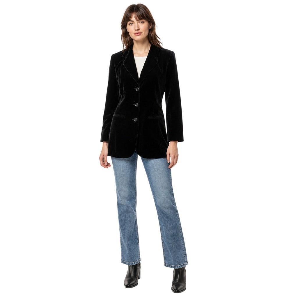 Vintage 90s Philippe Adec Paris Women's 4 Black Velour Blazer USA Made