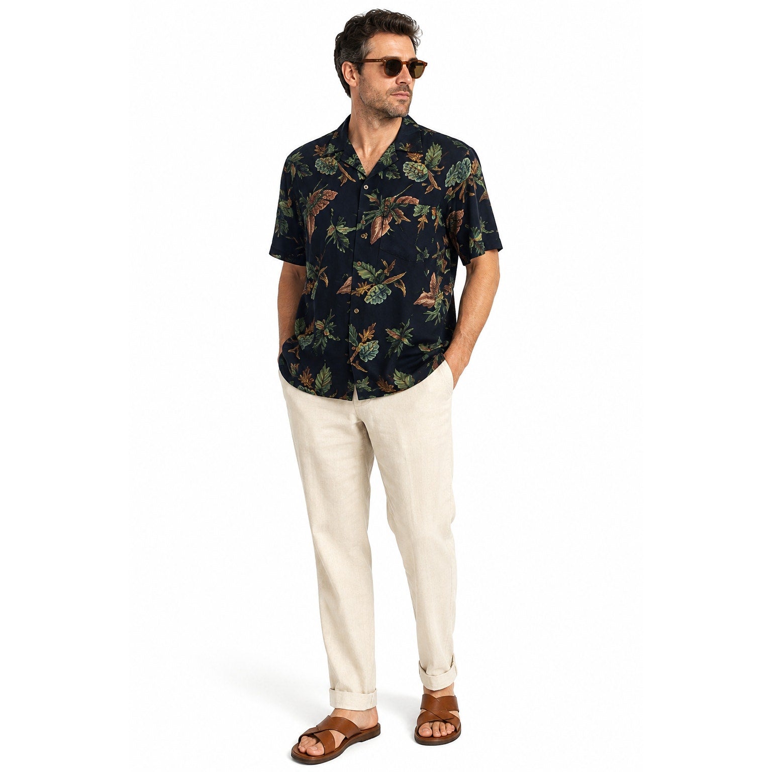 Vintage 90s M.E. Sport Rayon Hawaiian Tropical Camp Shirt Mens Medium