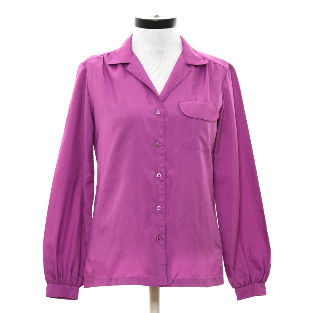 Vintage 70s Silkhana Lady Manhattan Women's 10 Blouse Violet Button Front