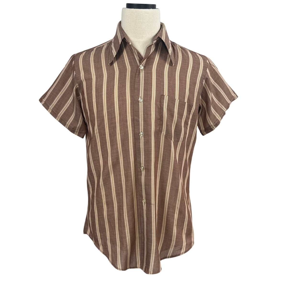 Vintage 60s Ever Pressed National Brown Striped Shirt Men’s Medium