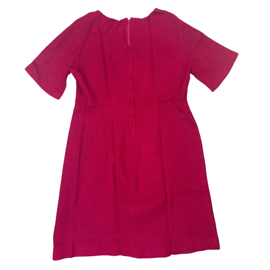 Vintage 60s Berkshire Wine Red Boucle Knit A-Line Dress Bow Accent Womens Medium