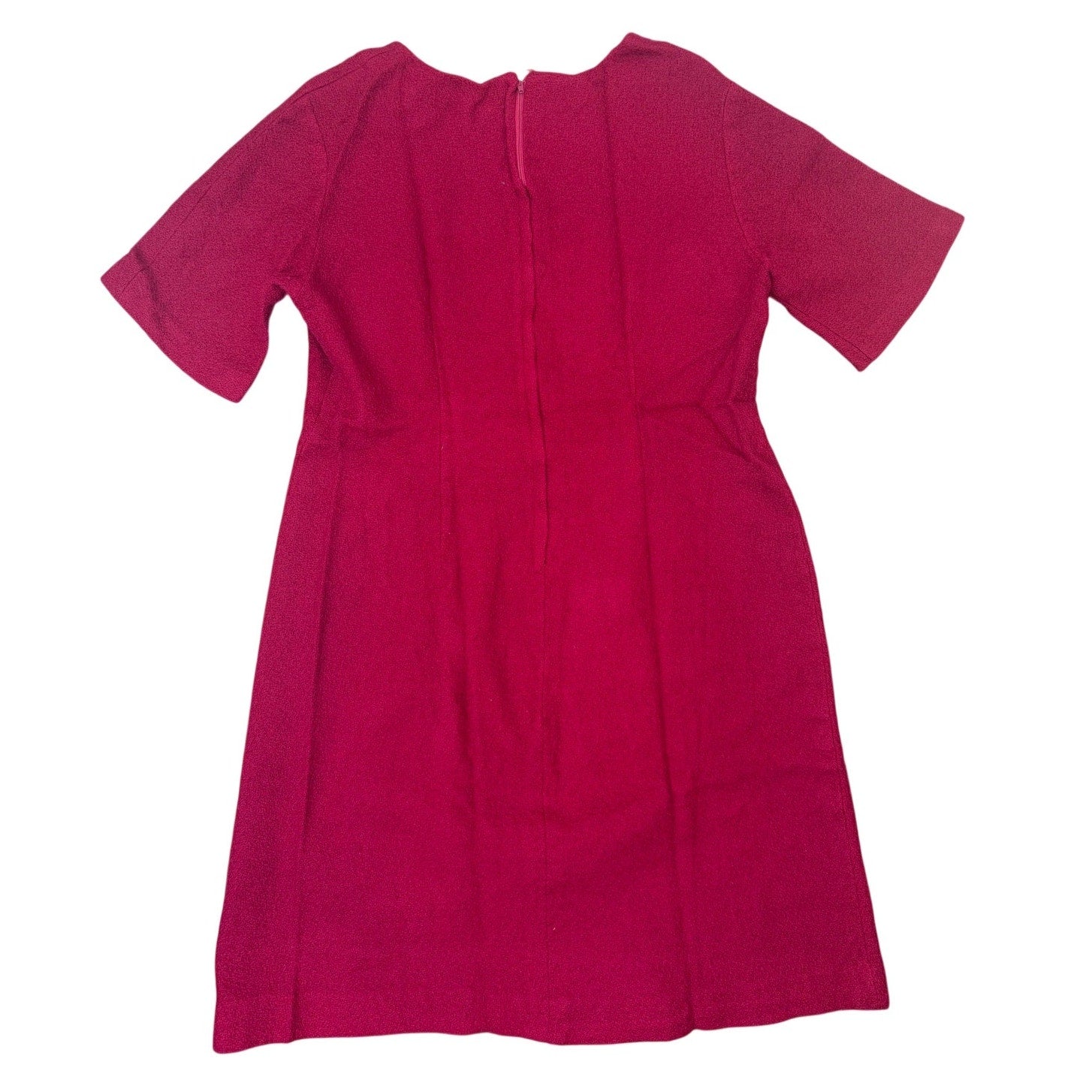 Vintage 60s Berkshire Wine Red Boucle Knit A-Line Dress Bow Accent Womens Medium