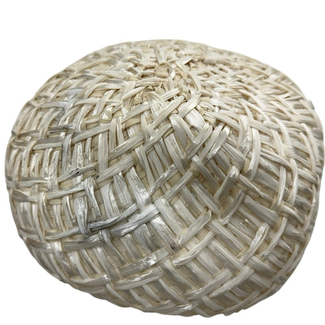 Vintage 1960s White Raffia Pillbox Hat Rhinestone Bow Union Label