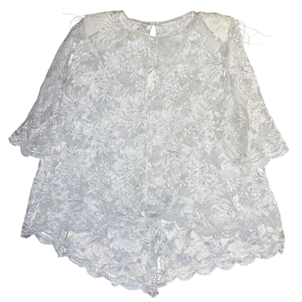Vintage 1980s White Lace Beaded Fringe Overlay Dress Women's Small