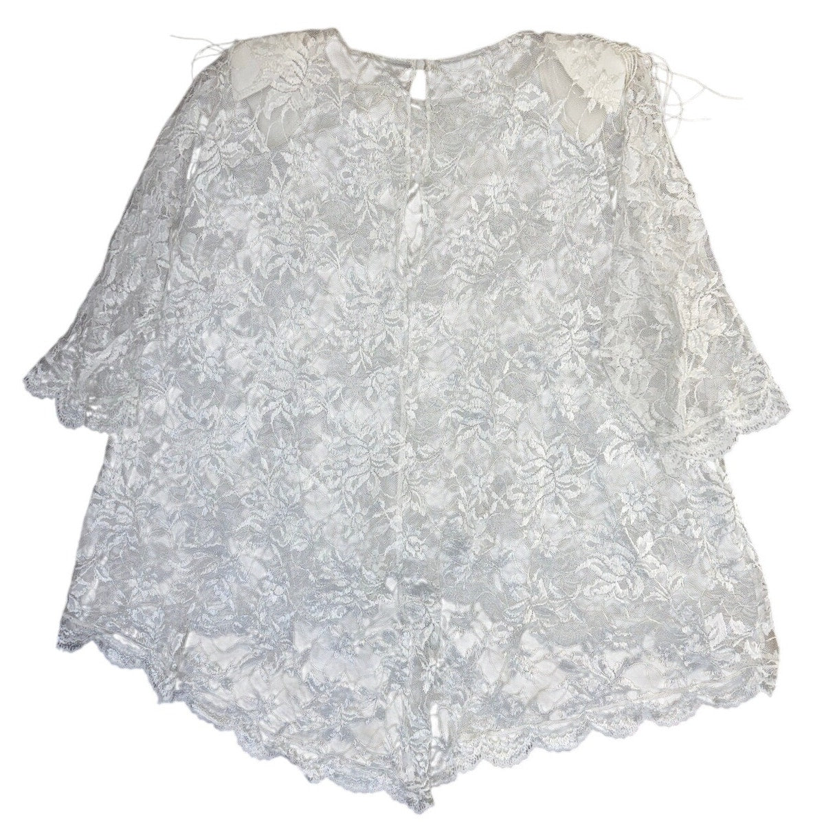 Vintage 1980s White Lace Beaded Fringe Overlay Dress Women's Small