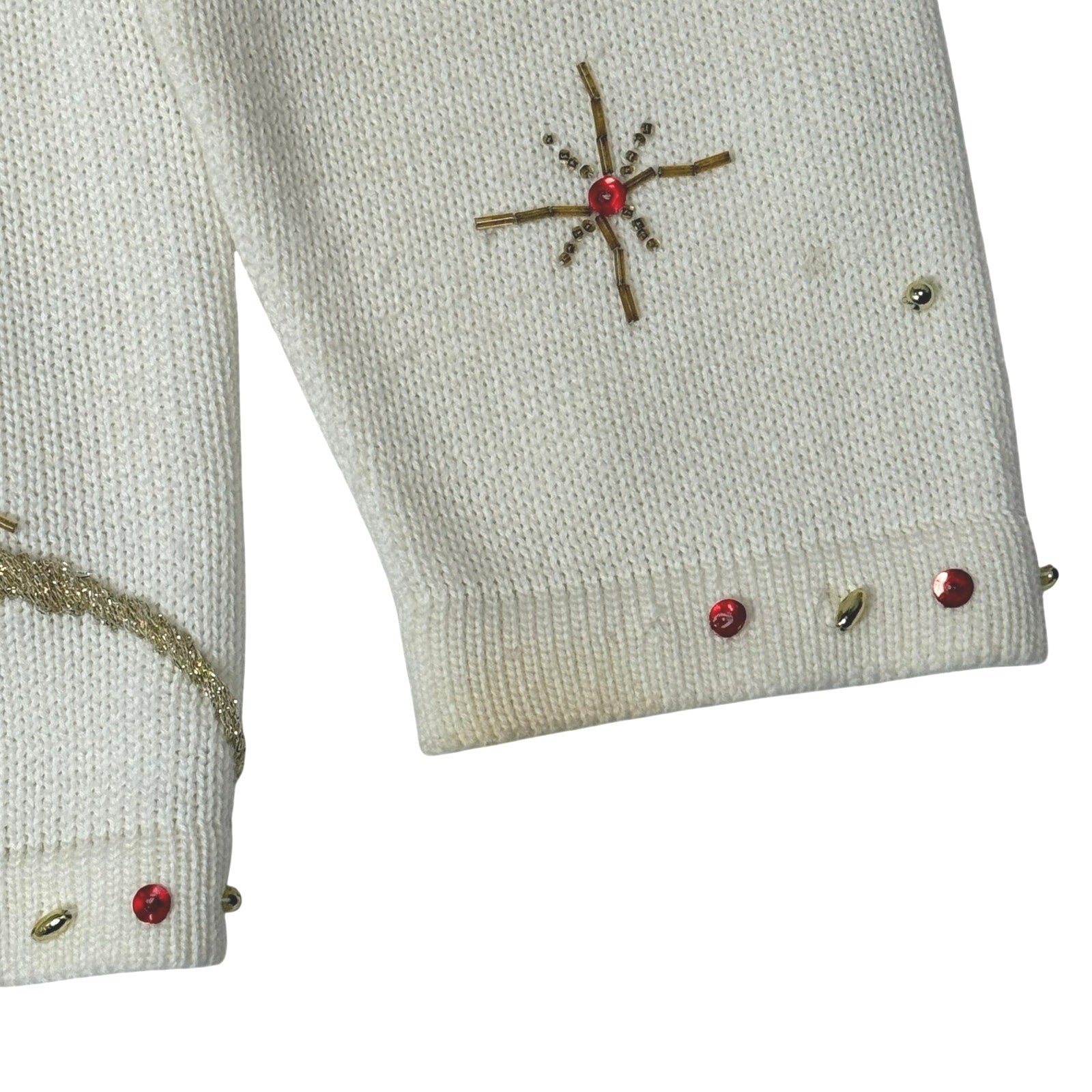 Vintage 90s Women’s XL Christmas Sweater Beaded White Holiday Knit