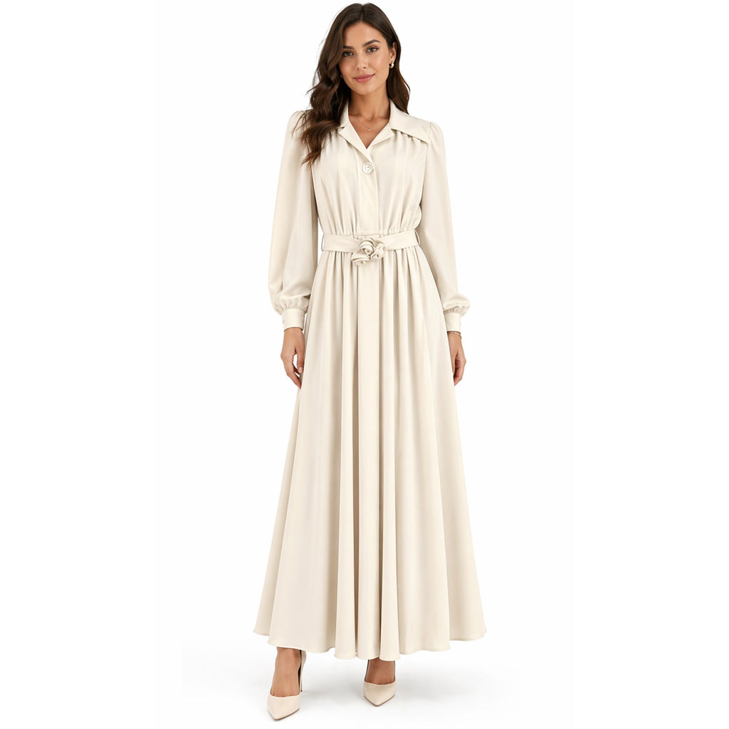 Vintage 70s Women's XS Maxi Dress Rosette Vogue Americana Cream Belted