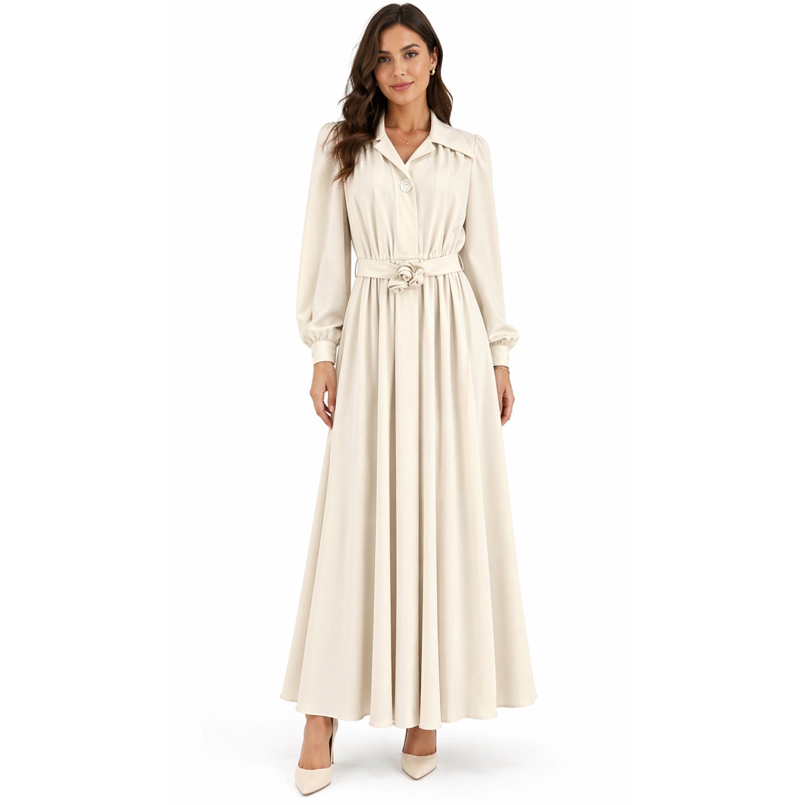 Vintage 70s Women's XS Maxi Dress Rosette Vogue Americana Cream Belted