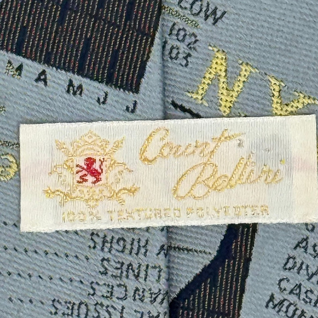 Vintage 80s Court Beltiri Abstract Tie Gray Blue Stocks Financial Wide 55"