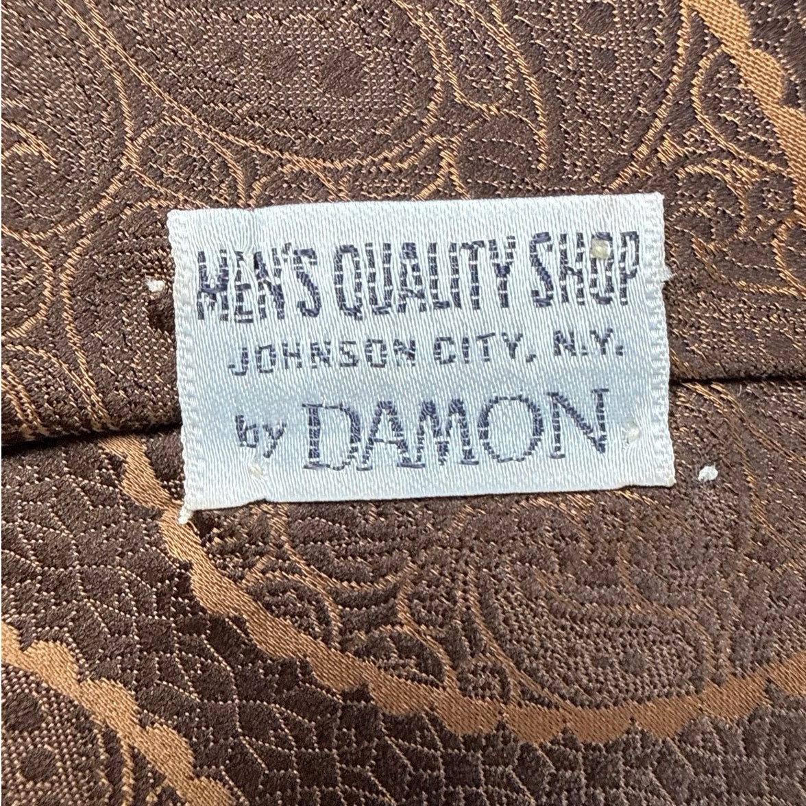 Vintage 70s Damano Brown Geometric Circle Polyester Necktie