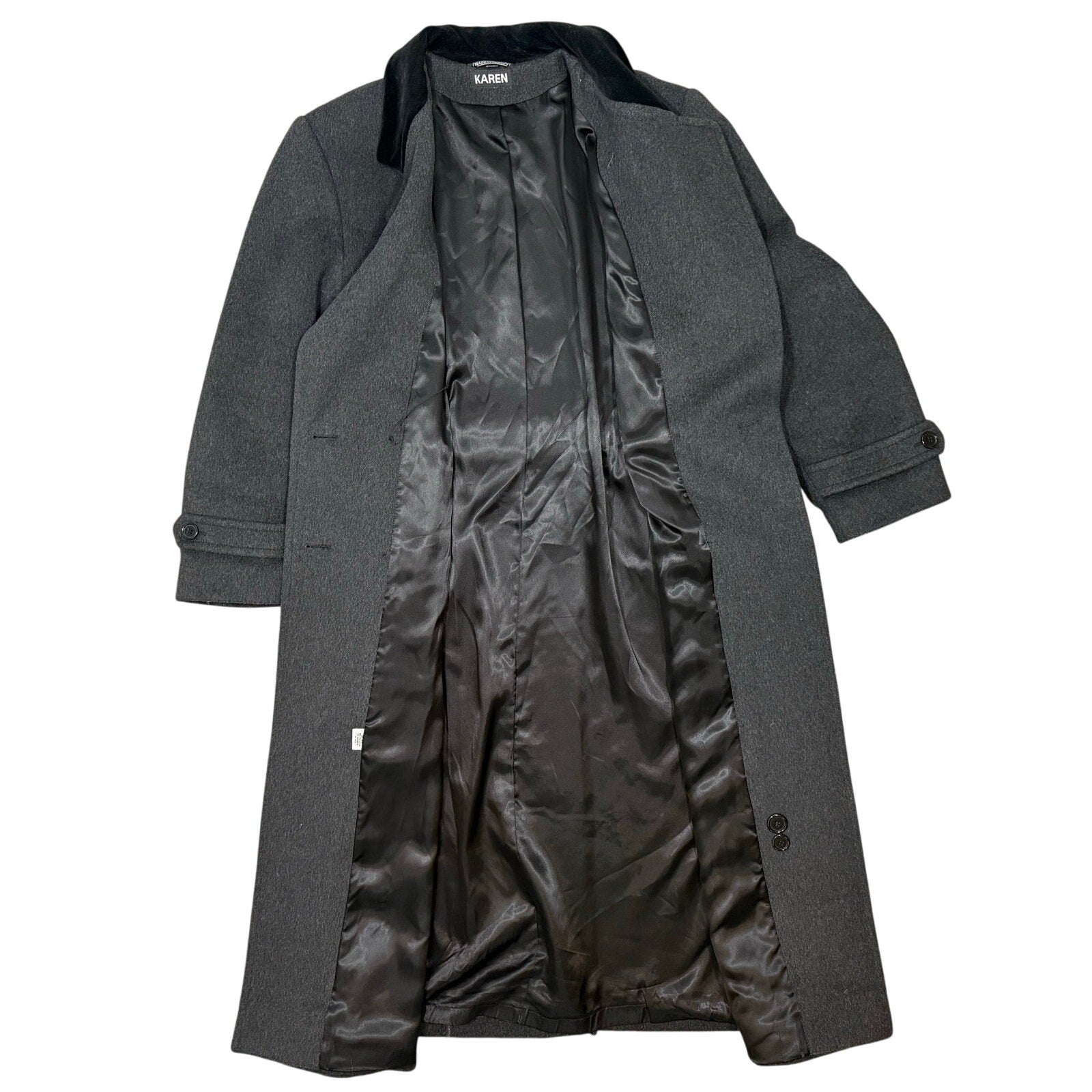 Vintage 90s Women's 14 Karen Gray Wool Cashmere Trench Coat