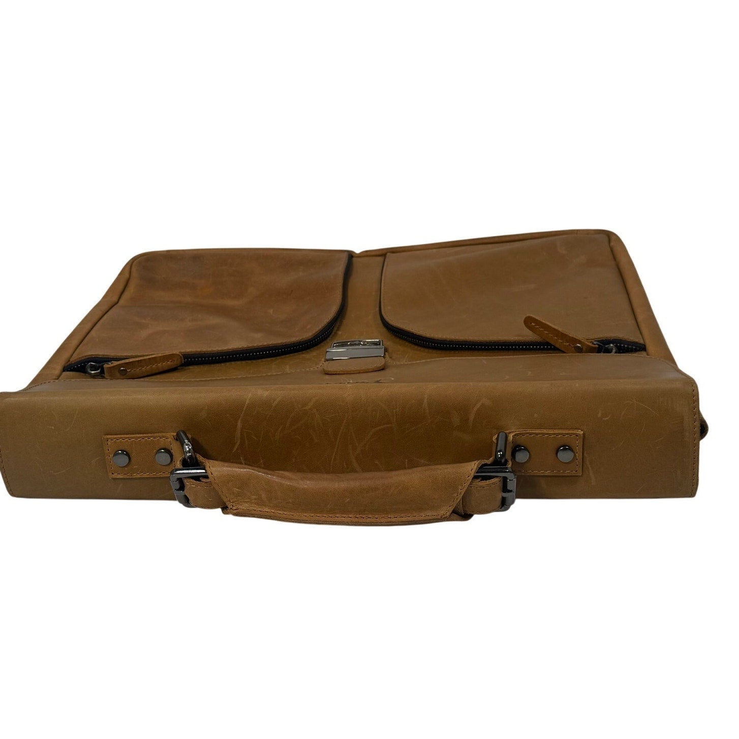 Vintage 90s Vicenzo Leather Briefcase Laptop Messenger Bag Camel Brown