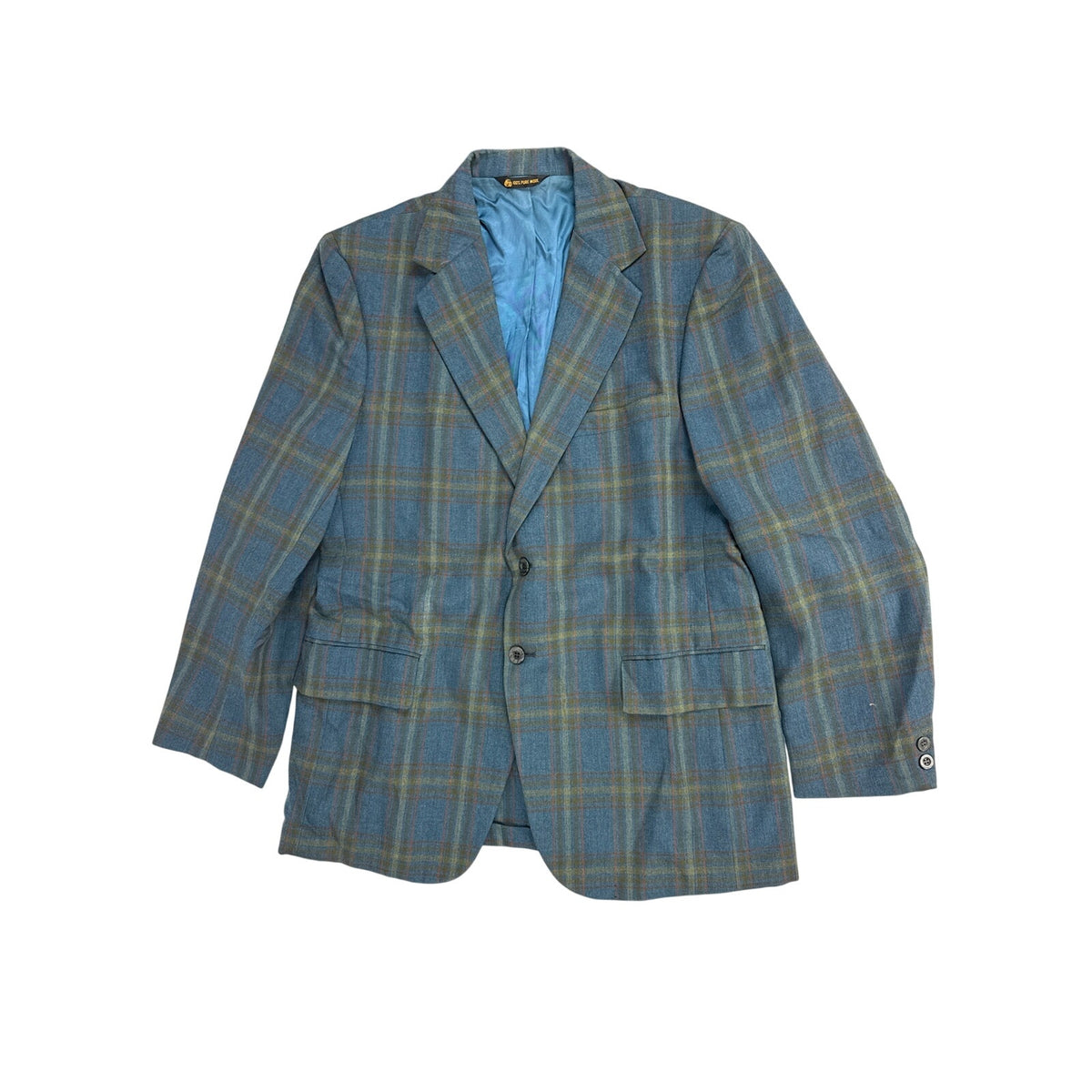 Vintage 70s Curlee Blue Plaid Wool Sport Coat Men’s 42