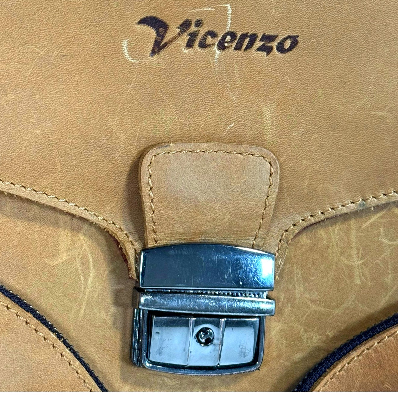 Vintage 90s Brown Camel Leather Briefcase Laptop Messenger Bag Vicenzo