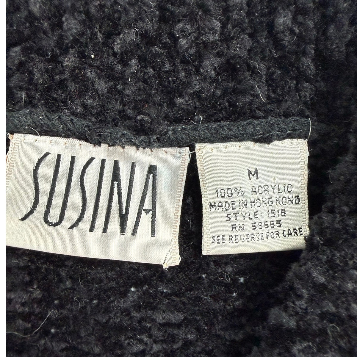 Vintage 80s Susina Argyle Cardigan Sweater Womens Med Black White Chunky Knit