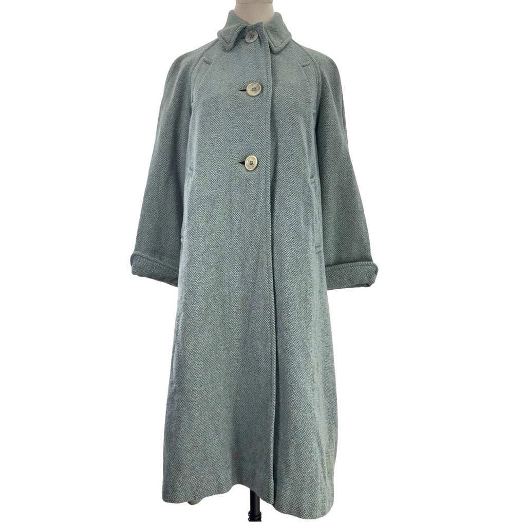 Vintage 1950s Women's Medium Aqua Green Gray Tweed Wool Coat A-Line 40 Bust