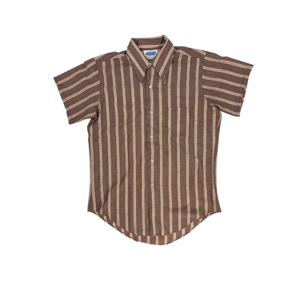 Vintage 60s Ever Pressed National Brown Striped Shirt Men’s Medium
