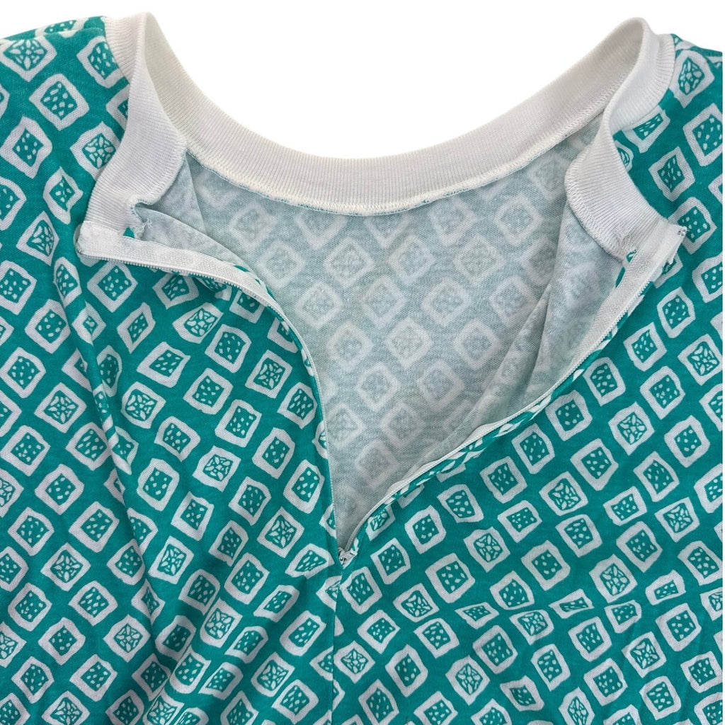 Vintage 80s Aquamarine Geometric Jersey Knit Belted Midi Dress M