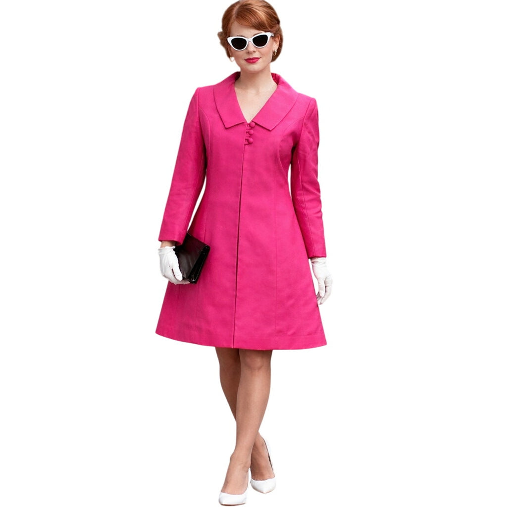 Vintage 60s Women’s Medium Jack Bloom Pink Swing Coat A-Line Rayon Acetate