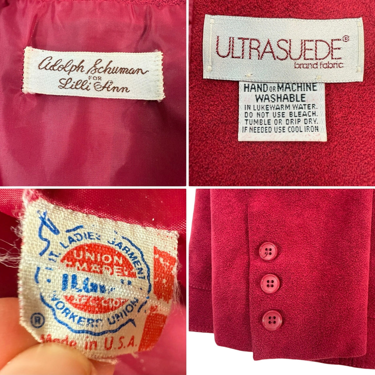 Vintage 70s Women's Medium Skirt Suit Lilli Ann Ultrasuede Fuchsia Red Union
