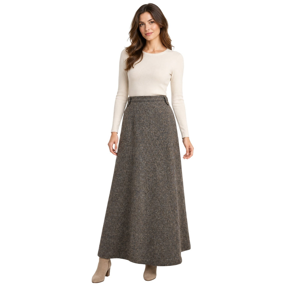 Vintage 90s Orvis Brown Tan Blue Tweed Maxi Skirt Women’s 10