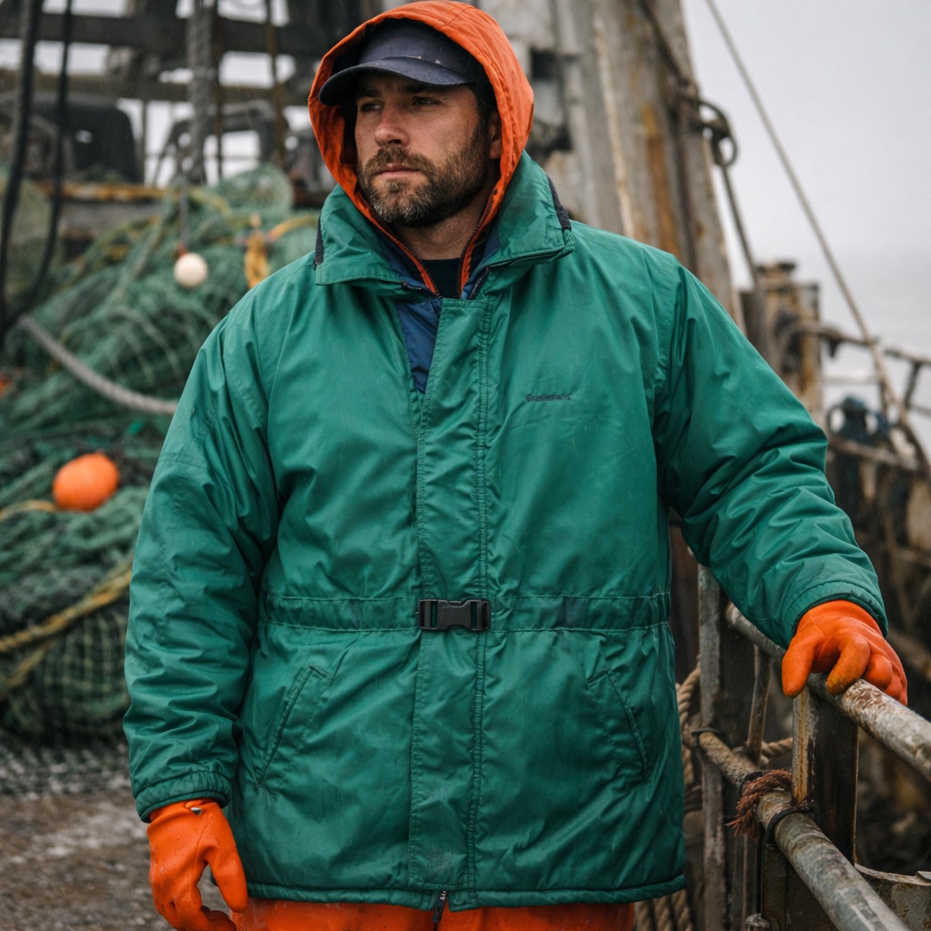 Vintage 80s Stearns Jacket Men’s XL Green Blue Fishing Ocean