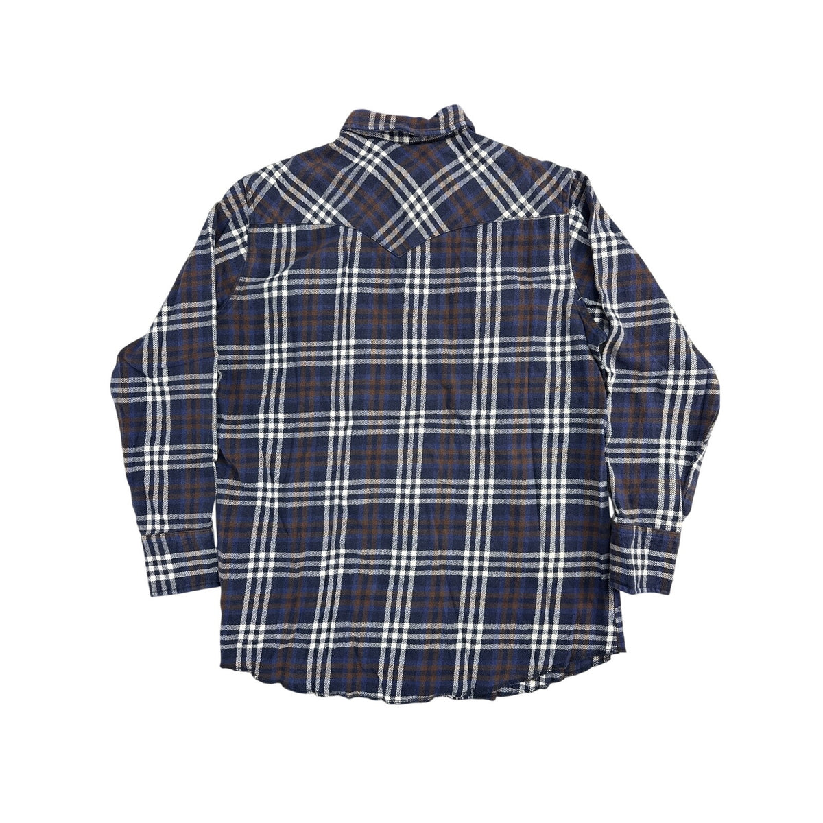 Vintage 90s Wrangler Men’s Navy Plaid Cotton Flannel Pearl Snap Western Shirt L